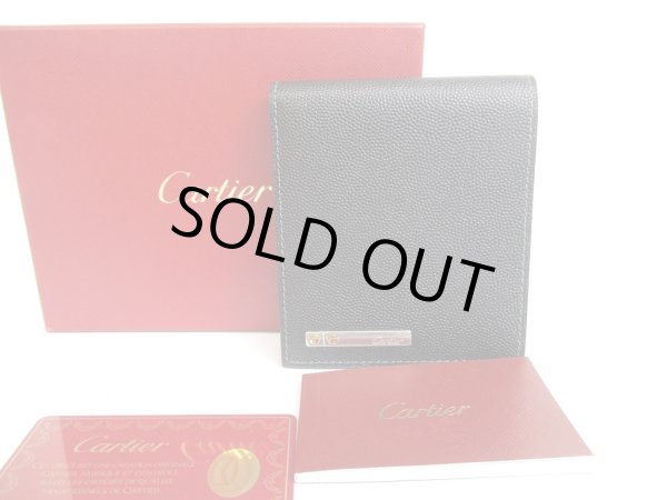 Photo1: Cartier Santos de Cartier Black Leather Bifold Bill Wallet Card Holder #a588