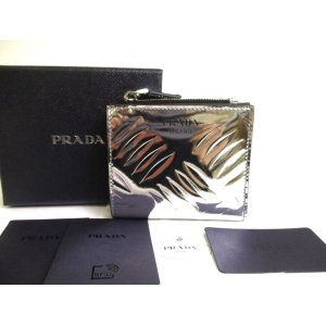 Photo: PRADA Silver and Black Leather Bifold Wallet Compact Wallet #a592