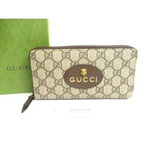 Photo: GUCCI Neo Vintage GG Supreme Canvas Yellow Leather Round Zip Long Wallet #a593