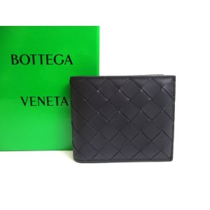 Photo: BOTTEGA VENETA Dark Navy Blue Leather Small Bi-Fold Bill Wallet #a594