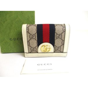 Photo: GUCCI GG Beige Leather White Leather Ophidia GG Bifold Wallet #a596