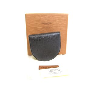 Photo: LOUIS VUITTON Taiga Black Leather Coin Purse Porto Monnaie Gousset #a600