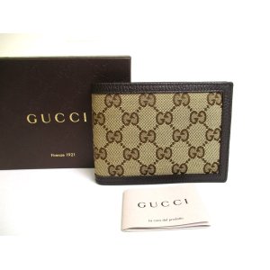 Photo: GUCCI Green GG Canvas Brown Leather Bifold Wallet Compact Wallet #a602