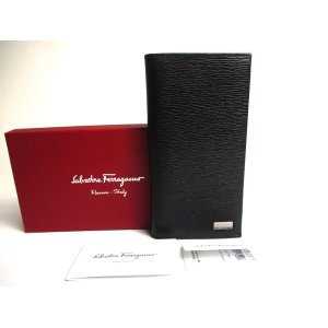 Photo: Salvatore Ferragamo Black Orange Beige Leather Flap Long Bill Wallet #a605