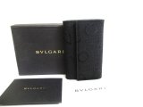 Photo: BVLGARI Black Logo Canvas Black Leather 6 Pics Key Chain #a609