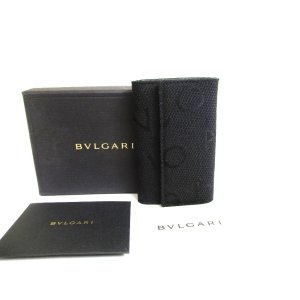 Photo: BVLGARI Black Logo Canvas Black Leather 6 Pics Key Chain #a609