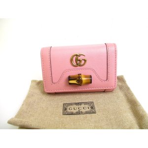 Photo: GUCCI Double G Bamboo Pink Leather 6 Pics Key Chain #a611