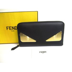 Photo: FENDI Bugs Metal Black Leather Round Zip Long Wallet #a613