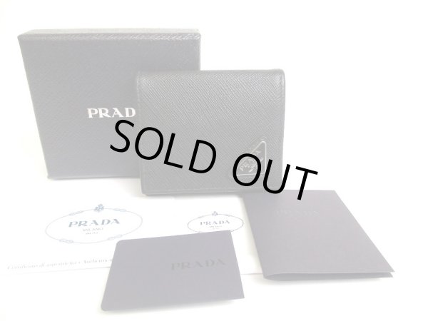 Photo1: PRADA Saffiano Black Leather Coin Case Purse #a614