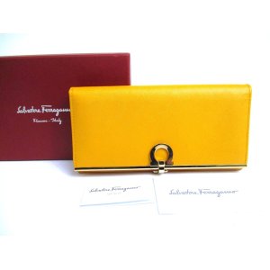 Photo: Salvatore Ferragamo Gancini Gold H/W Yellow Leather Flap Long Wallet #a620