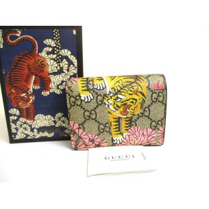 Photo: GUCCI GG Coating Canvas Leather Taiger Motif Bifold Wallet Compact Wallet #a624