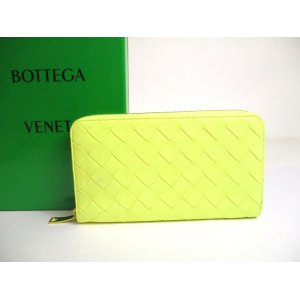 Photo: BOTTEGA VENETA Intrecciato Lime Yellow Leather Round Zip Wallet Purse #a629