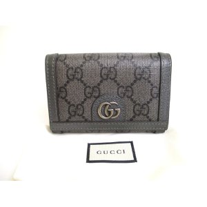 Photo: GUCCI Double G Gray Coating Canvas Leather Card Holder #a637