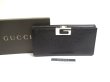 Photo1: GUCCI Vintage G Clip Black Leather Long Flap Wallet Purse #a646