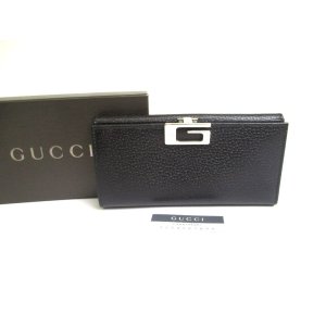 Photo: GUCCI Vintage G Clip Black Leather Long Flap Wallet Purse #a646