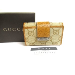 Photo: GUCCI GG Beige Canvas Brown Leather 6 Pics Key Chain #a652