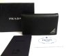 Photo1: PRADA Black Saffiano Triang Leather Card Case Card Holder #a656