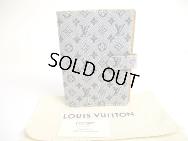 Photo1: LOUIS VUITTON Monogram Mini Blue Document Holders Small Ring Agenda Cover #a663