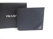 Photo1: PRADA Navy blue Leather Bifold Wallet Compact Wallet #a691