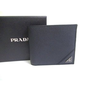 Photo: PRADA Navy blue Leather Bifold Wallet Compact Wallet #a691