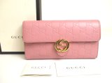 Photo: GUCCI GG Guccissima Pink Leather Gold H/W Flap Wallet #a692