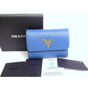 Photo: PRADA Cobalto Blue Leather Trifold Wallet Compact Wallet #a698