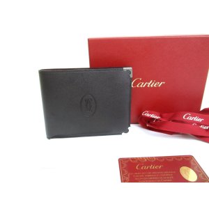 Photo: Cartier Must de Cartier Black Leather Bifold Wallet Purse #a699