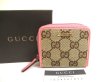 Photo1: GUCCI Biege GG Canvas Pink Leather Mini Coin Purse #a702