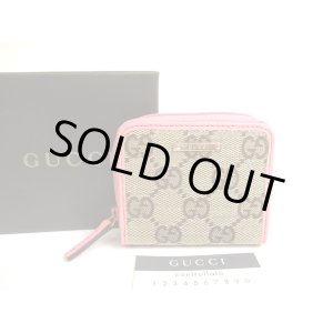 Photo: GUCCI Biege GG Canvas Pink Leather Mini Coin Purse #a702