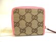 Photo2: GUCCI Biege GG Canvas Pink Leather Mini Coin Purse #a702