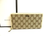 Photo: GUCCI GG Brown Canvas White Leather Round Zip Long Wallet #a703