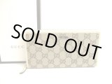 Photo: GUCCI GG Brown Canvas White Leather Round Zip Long Wallet #a703