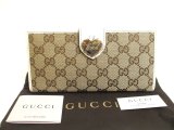 Photo: GUCCI Beige GG Canvas White Leather Heart Motif Flap Wallet #a710