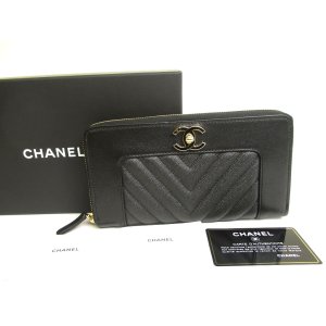 Photo: CHANEL CC Logo Mademoiselle Black Leather Round Zip Long Wallet Purse #a713