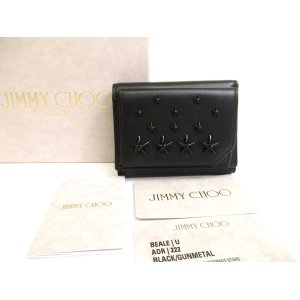 Photo: Jimmy Choo Stars Black Leather Trifold Wallet Compact Wallet BEALE AOR #a715