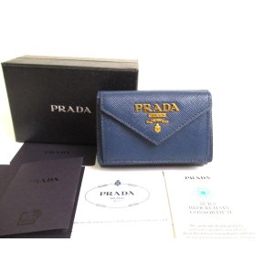 Photo: PRADA Blue Saffiano Mtal Leather Trifold Wallet Compact Wallet #a717