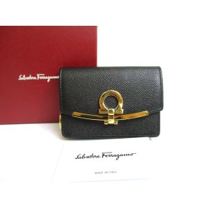Photo: Salvatore Ferragamo Gancini Black Leather Gold H/W Business Card Holder #a718