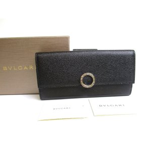 Photo: BVLGARI Black Leather Logo Clip Flap Long Wallet #a719