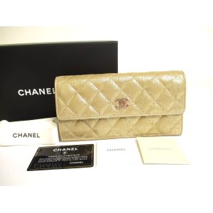 Photo: CHANEL Champagne Gold Fabric Flap Long Wallet Purse #a728
