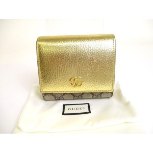 Photo: GUCCI GG Marmont Gold Leather Bifold Wallet Compact Wallet #a729