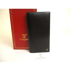 Photo: Cartier Pasha de Cartier Black Leather Bifold Long Flap Wallet Purse #a732