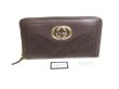 Photo1: GUCCI GG Dark Brown Leather Round Zip Wallet #a735