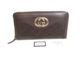 Photo: GUCCI GG Dark Brown Leather Round Zip Wallet #a735