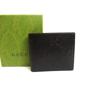 Photo: GUCCI Embossed GG Black Leather Bifold Wallet Compact Wallet #a745