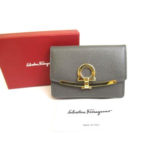 Photo: Salvatore Ferragamo Gray Black Leather Business Card Holder #a746