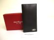 Photo1: Salvatore Ferragamo Gancini Black Leather Flap Bill Wallet #a749