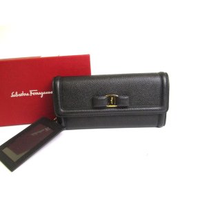 Photo: Salvatore Ferragamo Vala Black Leather Gold H/W Flap Wallet #a753