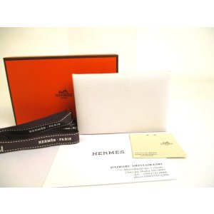 Photo: HERMES Nata White Veau Epson Leather Card Case Card Holder Calvi #a756