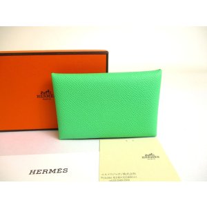 Photo: HERMES Vert Vertigo Menthe Veau Epson Leather Card Case Card Holder Calvi #a757