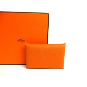Photo: HERMES Vert Orange Veau Epson Leather Card Case Card Holder Calvi #a758